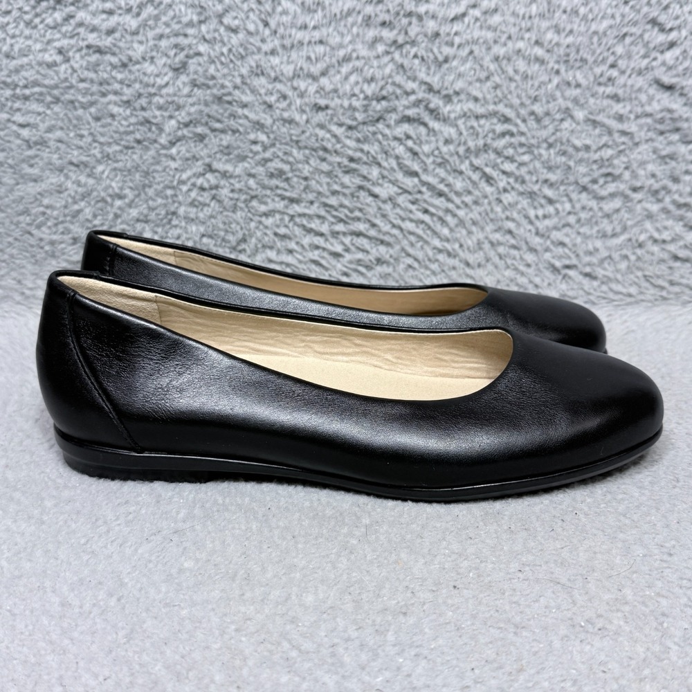 SAS Scenic Womens Size 9.5 Wide Slip On Ballet Flat Shoes Black Leather
